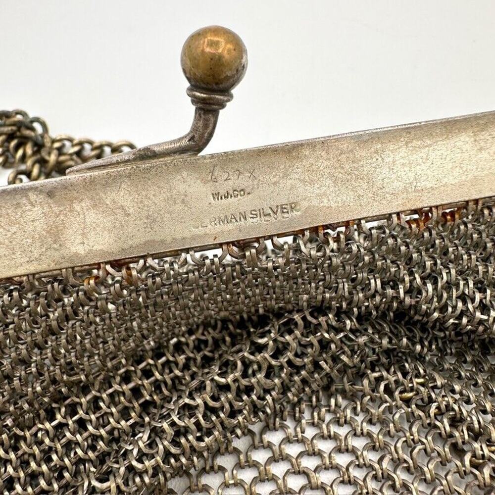 Antique German Silver Evening Bag w Chain Link Mesh Dropped Tassel Marked WJ Co - Picture 12 of 13